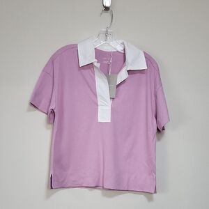 EVERLANE Purple Organic Cotton White Collar Short Sleeve Polo Shirt